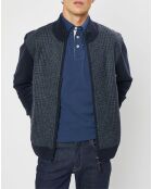 Blouson 100% Laine Tricot imprimé Prince de Galles bleu marine
