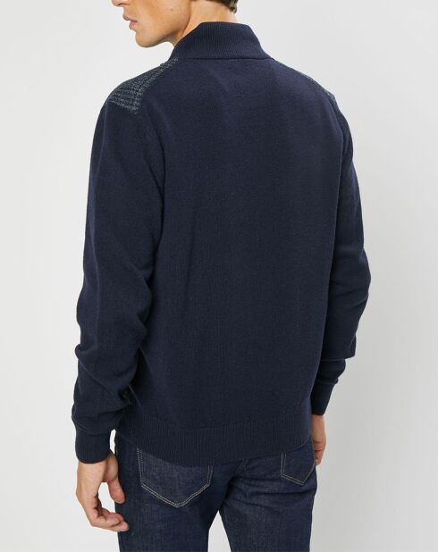 Blouson 100% Laine Tricot imprimé Prince de Galles bleu marine
