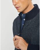 Blouson 100% Laine Tricot imprimé Prince de Galles bleu marine
