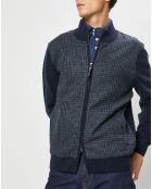 Blouson 100% Laine Tricot imprimé Prince de Galles bleu marine
