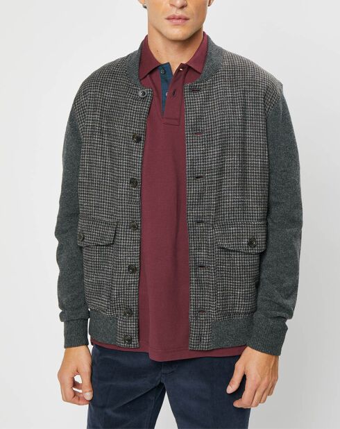 Blouson 100% Laine Tricot imprimé pied-de-poule gris/marron