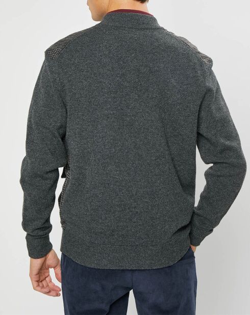 Blouson 100% Laine Tricot imprimé pied-de-poule gris/marron