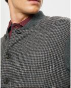 Blouson 100% Laine Tricot imprimé pied-de-poule gris/marron