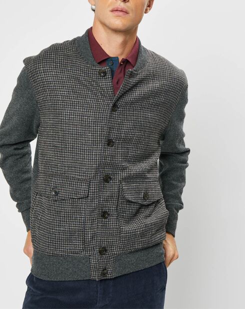 Blouson 100% Laine Tricot imprimé pied-de-poule gris/marron