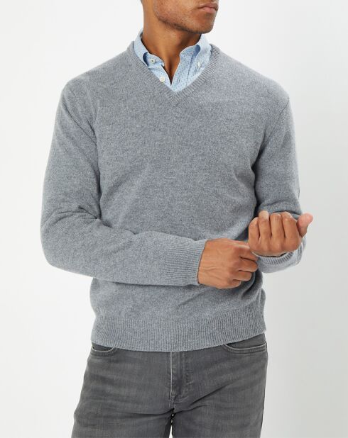 Pull 100% Laine d'Agneau col V gris clair
