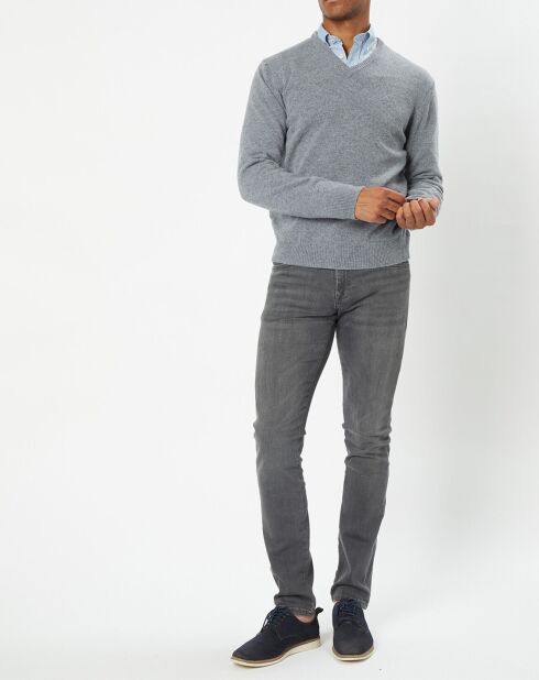 Pull 100% Laine d'Agneau col V gris clair