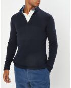 Pull en Coton & Cachemire 1/2 zip Cah Rib bleu marine