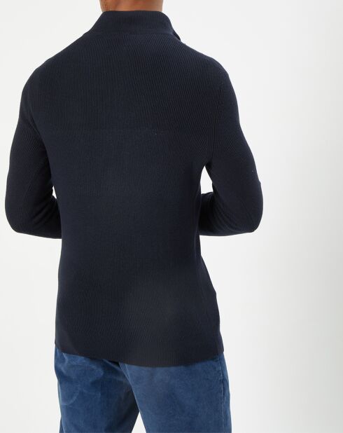 Pull en Coton & Cachemire 1/2 zip Cah Rib bleu marine