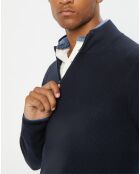 Pull en Coton & Cachemire 1/2 zip Cah Rib bleu marine