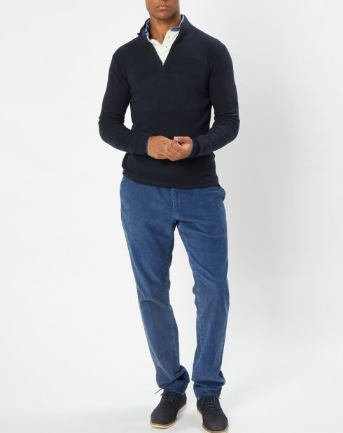 Pull en Coton & Cachemire 1/2 zip Cah Rib bleu marine