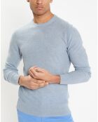 Pull en Laine, Soie & Cachemire col rond texturé bleu clair