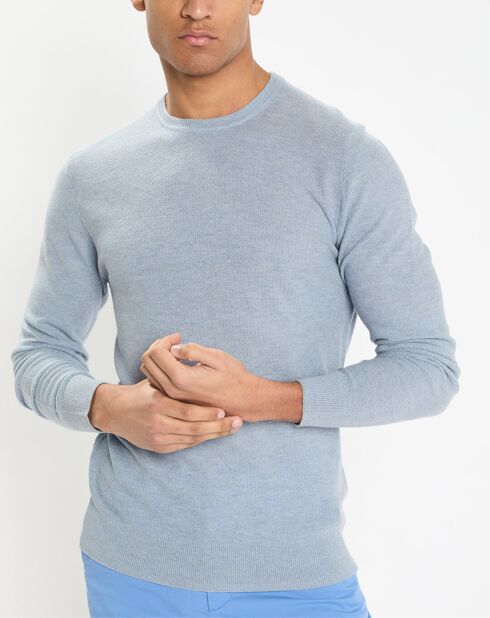 Pull en Laine, Soie & Cachemire col rond texturé bleu clair