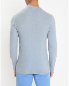 Pull en Laine, Soie & Cachemire col rond texturé bleu clair