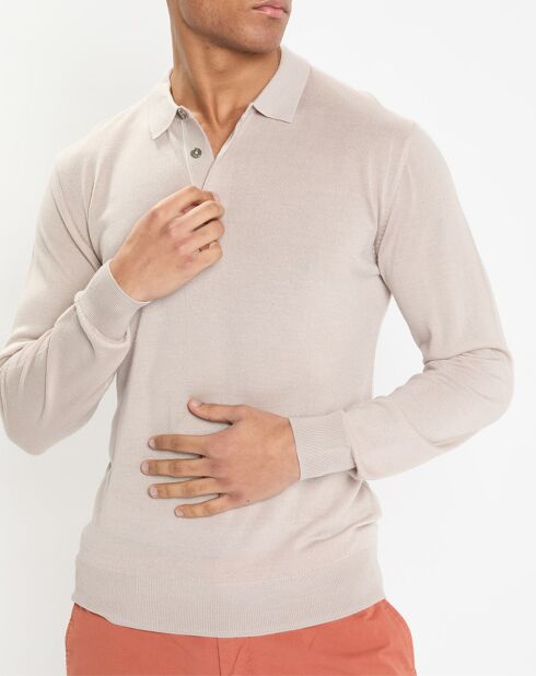 Pull polo en Laine & Soie beige