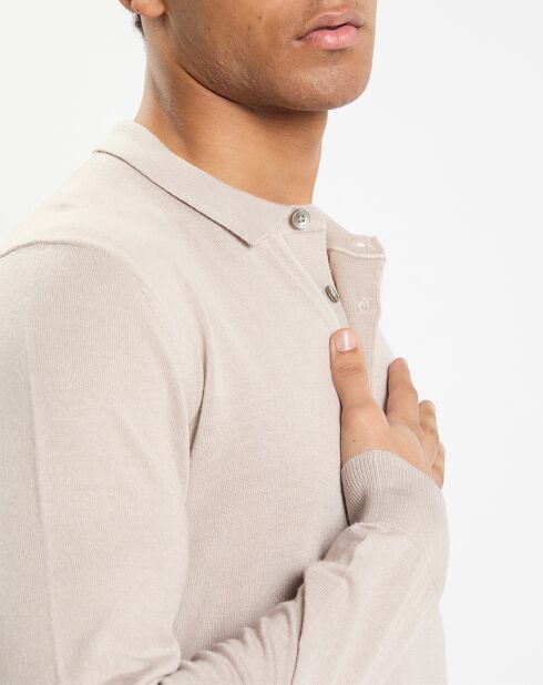 Pull polo en Laine & Soie beige