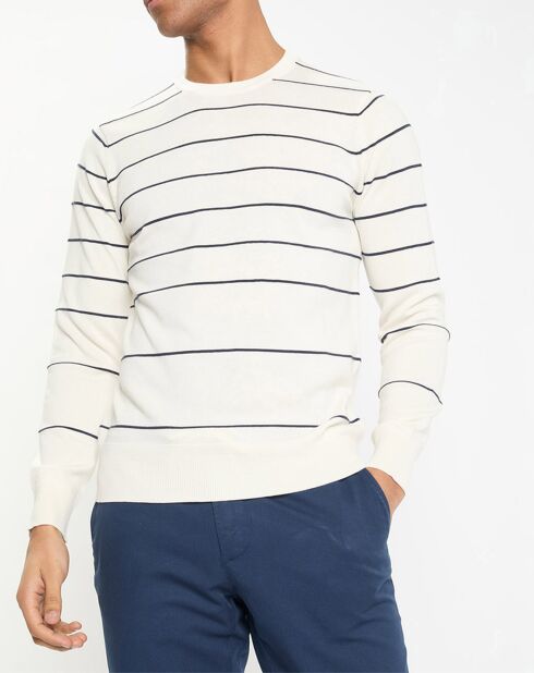 Pull col rond Marinière blanc/bleu