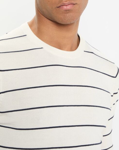 Pull col rond Marinière blanc/bleu
