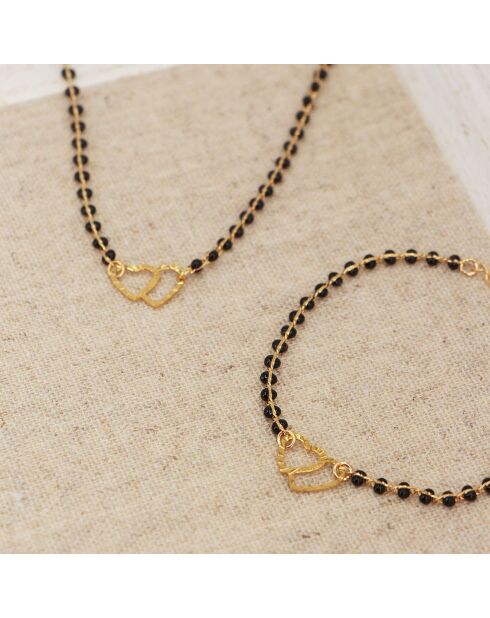 Collier Double Heart en Laiton doré