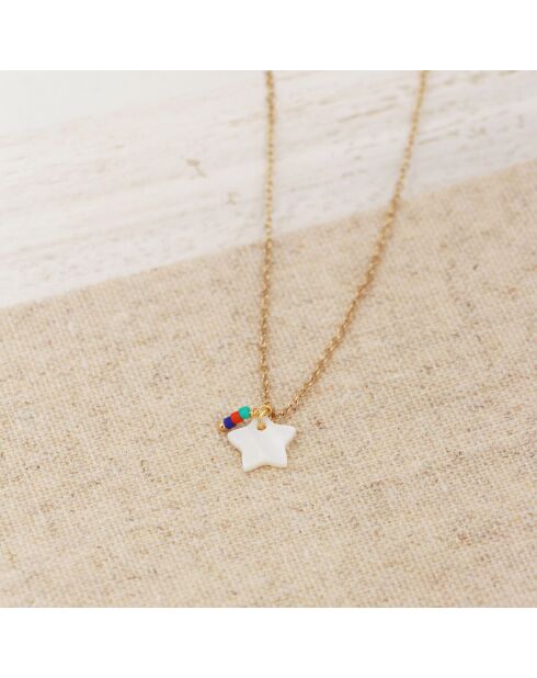 Collier Charms Etoile en Laiton doré & Nacre