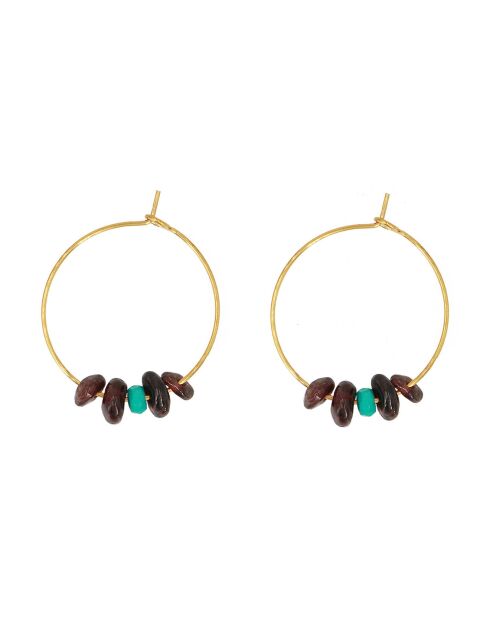 Boucles d'Oreilles Dorkie en Laiton doré & Grenat