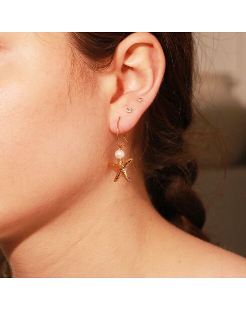 Boucles d'Oreilles Starfish en Laiton doré & Perle