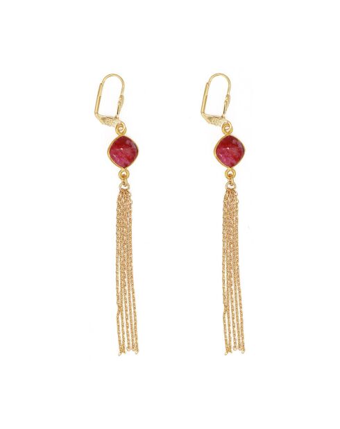 Boucles d'Oreilles en Laiton doré & Quartz Rubis
