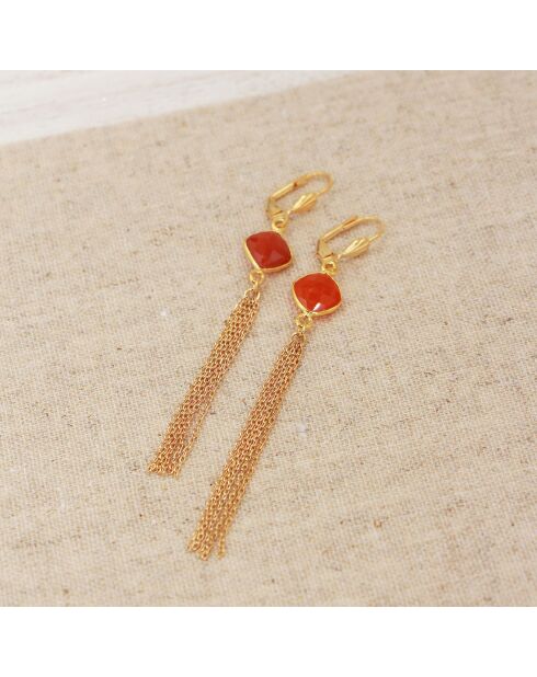 Boucles d'Oreilles en Laiton doré & Quartz Rubis