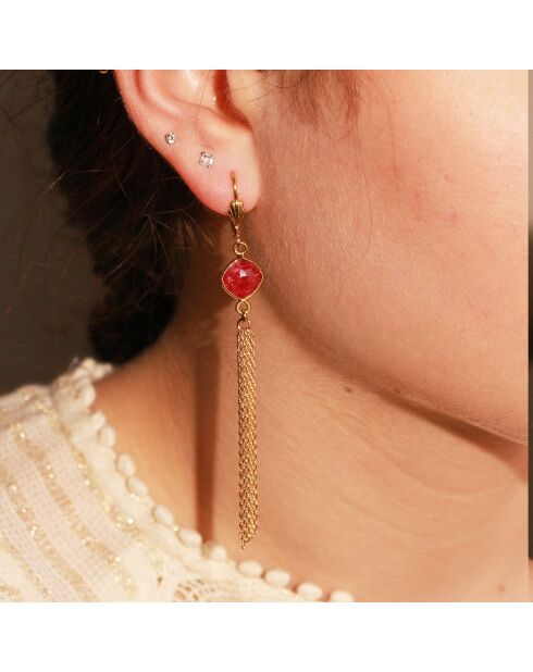 Boucles d'Oreilles en Laiton doré & Quartz Rubis