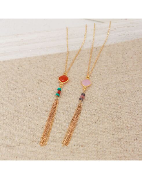 Collier Pompon en Laiton doré & Cornaline