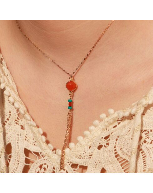 Collier Pompon en Laiton doré & Cornaline