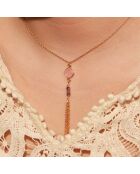 Collier Pompon en Laiton doré & Quartz Rose