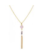 Collier Pompon en Laiton doré & Quartz Rose