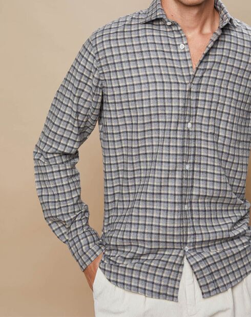 Chemise en Flanelle de Coton Regular Paul à carreaux  flanelle/gris/naturel