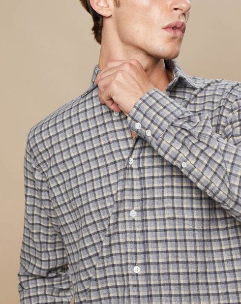 Chemise en Flanelle de Coton Regular Paul à carreaux  flanelle/gris/naturel