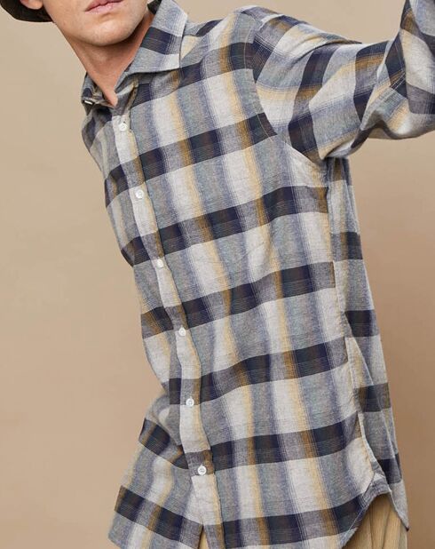 Chemise Regular en Flanelle de Coton Paul à carreaux naturel/army/doré