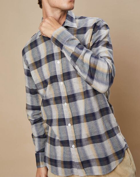 Chemise Regular en Flanelle de Coton Paul à carreaux naturel/army/doré