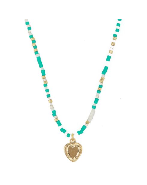 Collier Miyuki Coeur en Laiton doré & Turquoise