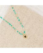 Collier Miyuki Coeur en Laiton doré & Turquoise