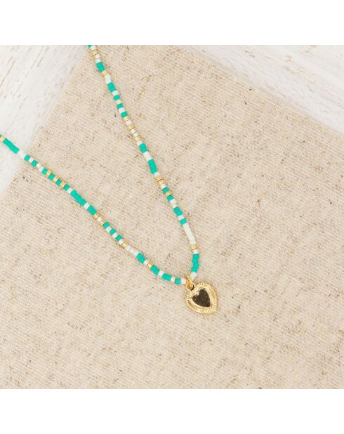 Collier Miyuki Coeur en Laiton doré & Turquoise