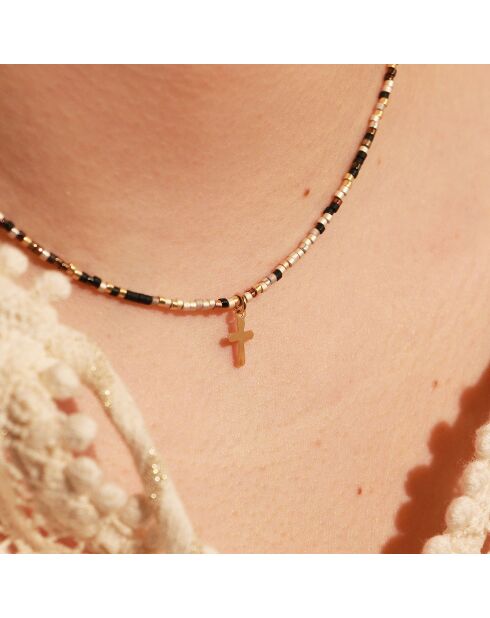 Collier Miyuki Mini Croix en Laiton doré