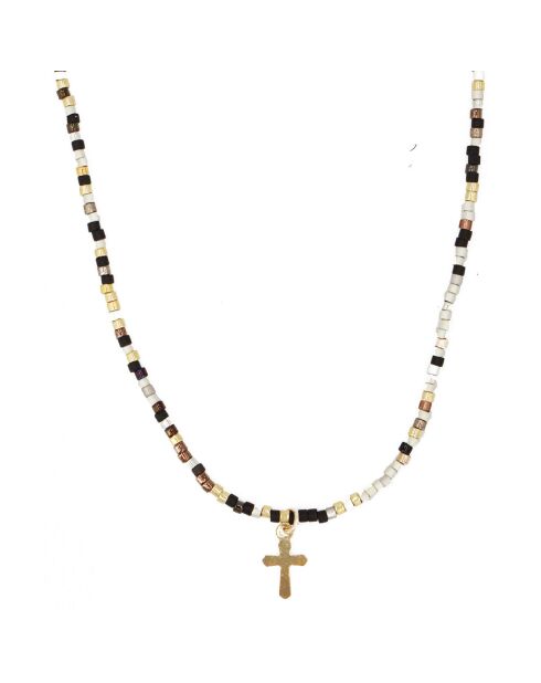 Collier Miyuki Mini Croix en Laiton doré