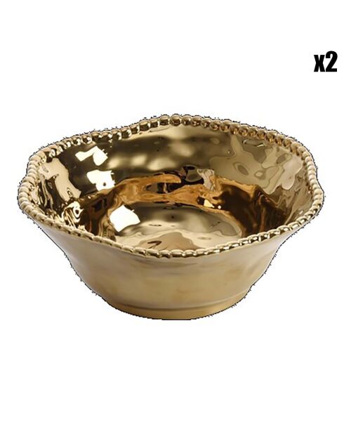 2 Saladiers en Porcelaine Monaco dorés - D.22 cm