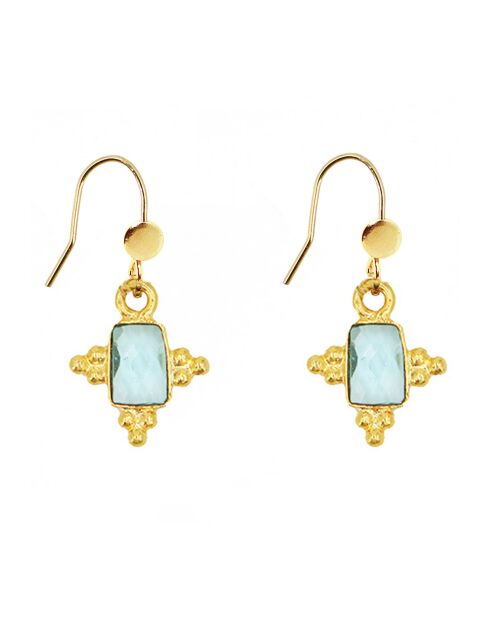 Boucles d'Oreilles Indila en Laiton doré & Topaze bleue