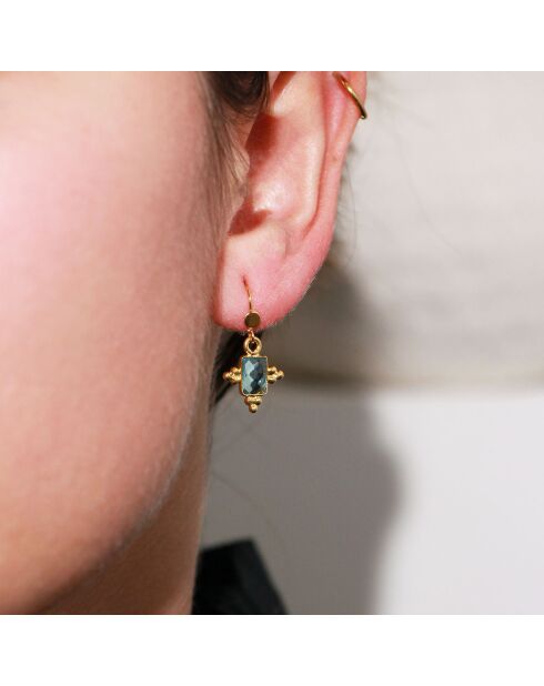 Boucles d'Oreilles Indila en Laiton doré & Topaze bleue