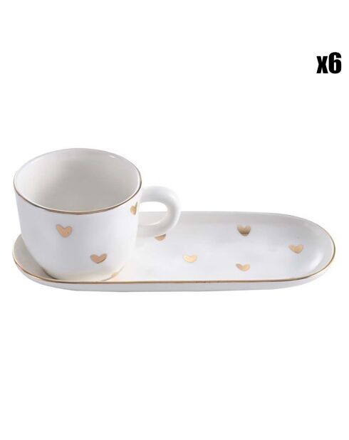 6 Tasses & Sous-tasses espresso en Porcelaine   Heart To Heart blanches - D.7 cm