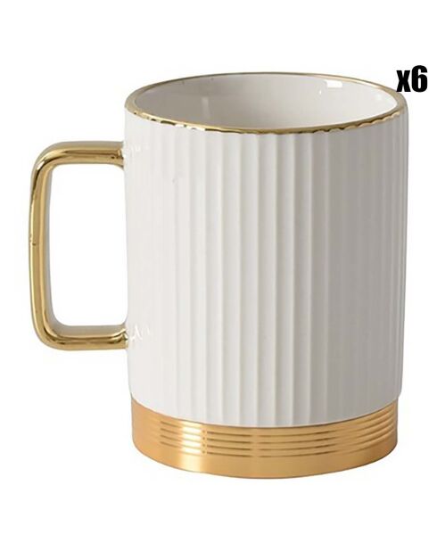 6 Mugs rayés en Porcelaine Tango blancs - D.7.6 cm