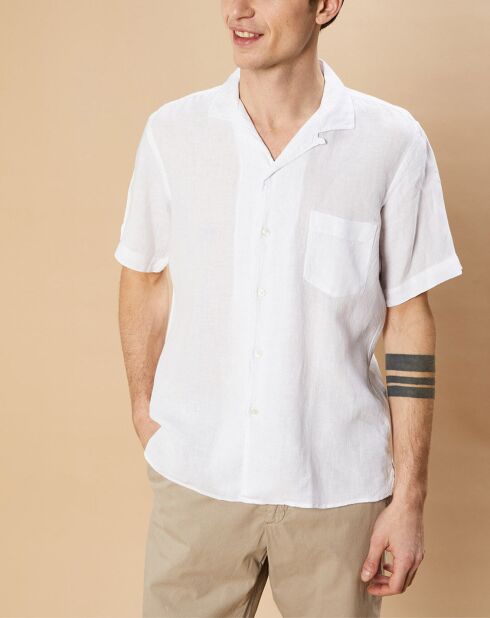 Chemise Regular 100% Lin Palm Pat blanche