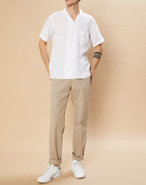 Chemise Regular 100% Lin Palm Pat blanche