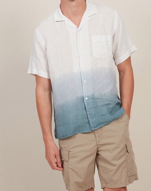 Craie/Celadon/Oyster Regular overhemd van 100% linnen met palmstropdas en kleurstof