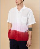 Chemise Regular 100% Lin Palm tie and dye blanc/baby rose/brique